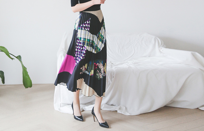 Ethnic Knot Texture Pleats Skirt