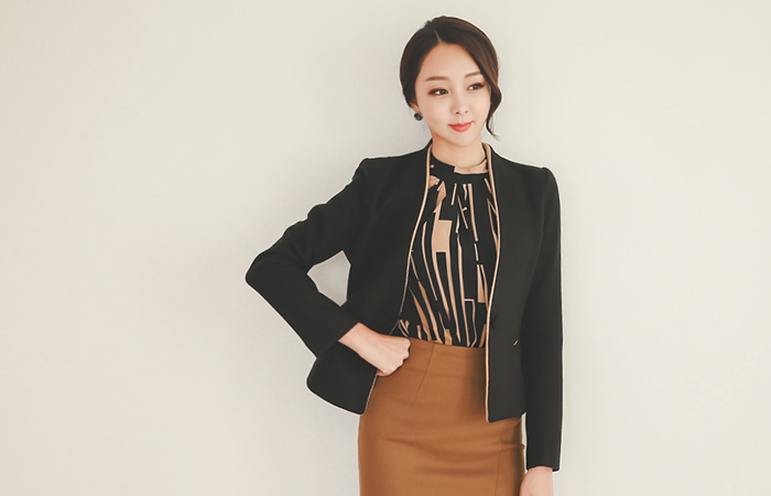 color combination No collar Woolen Jacket