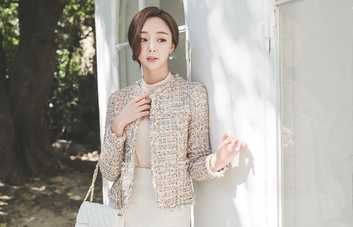 Shining Round Color Tweed Jacket