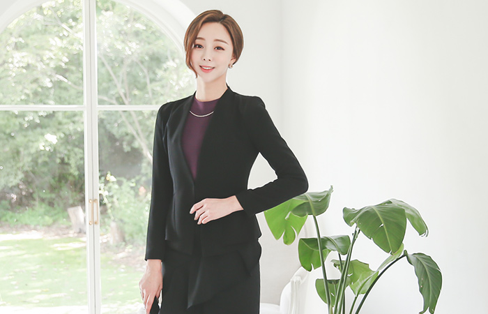 feminine No collar Peplum Jacket