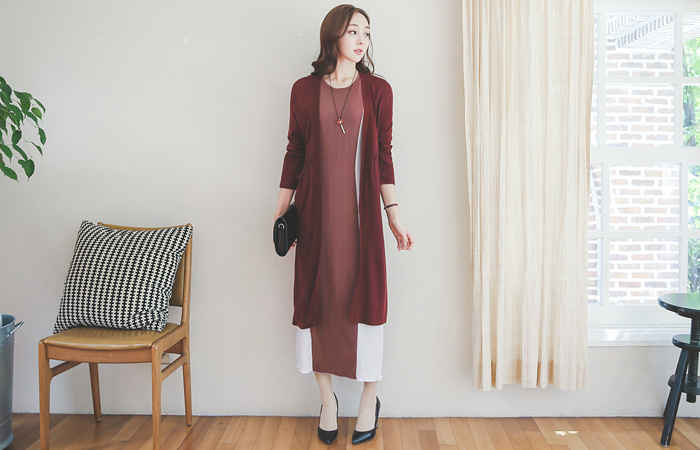 Sheet Smoked Slit Long Cardigan