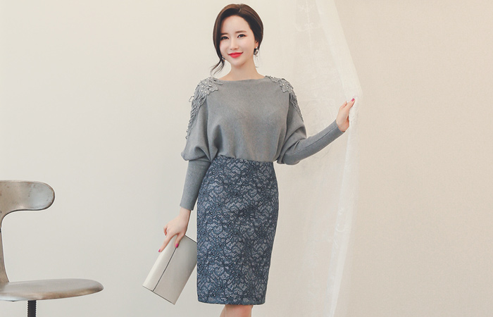 Check&Flower Lace Skirt