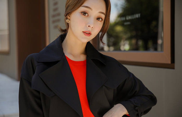 Bijou pin tuck Belted Short Trench Coat