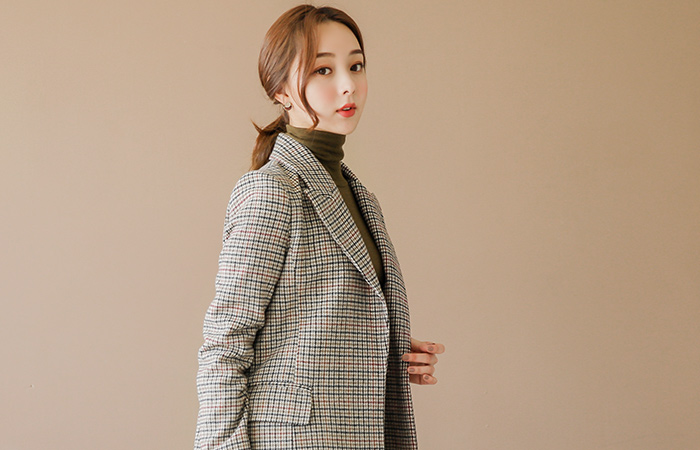Mix Color Belted Check Wool coat