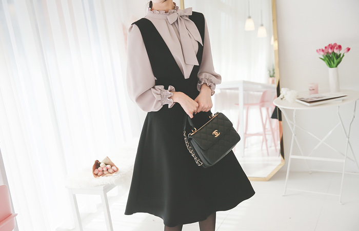 Two button suspender Flare Dress