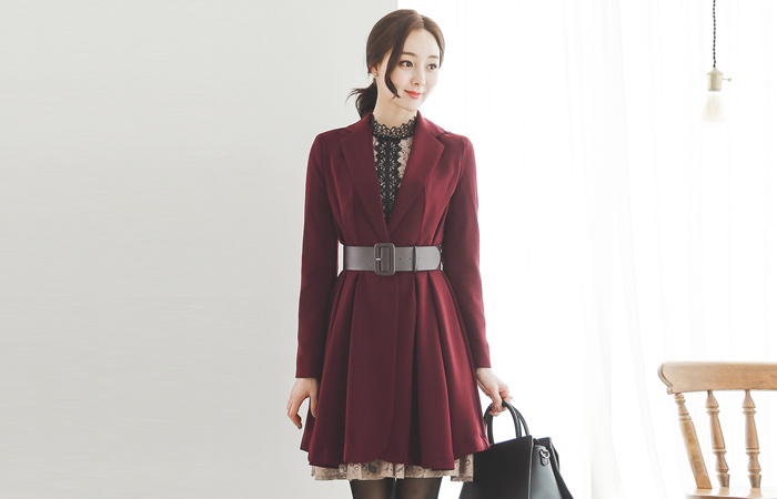 One Button Belted Flare Long Jacket