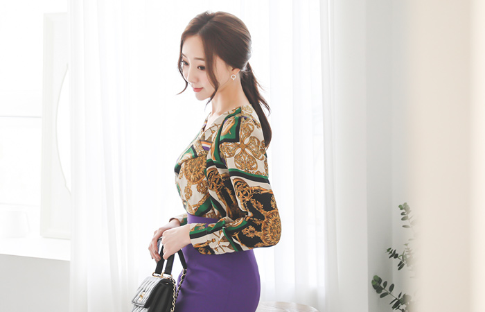 Renaissance Silky Texture Cow Neck Blouse