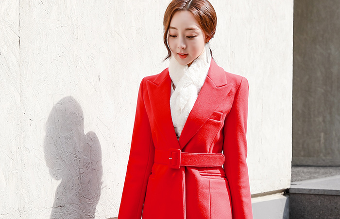 Square Belted Lip Pocket line Long Coat