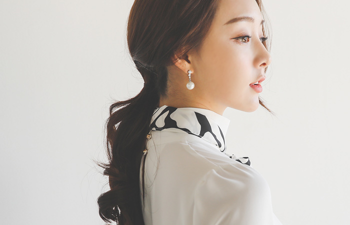 Zebra Scarf Highneck Blouse