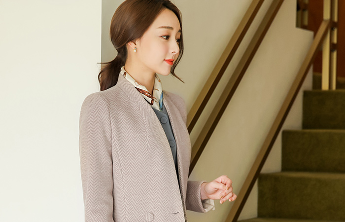 Formal Belted Herringbone Wool Coat