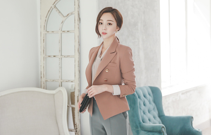 stitch Gold button double Jacket