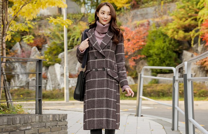 Herringbone Plate Check Wool Long coat
