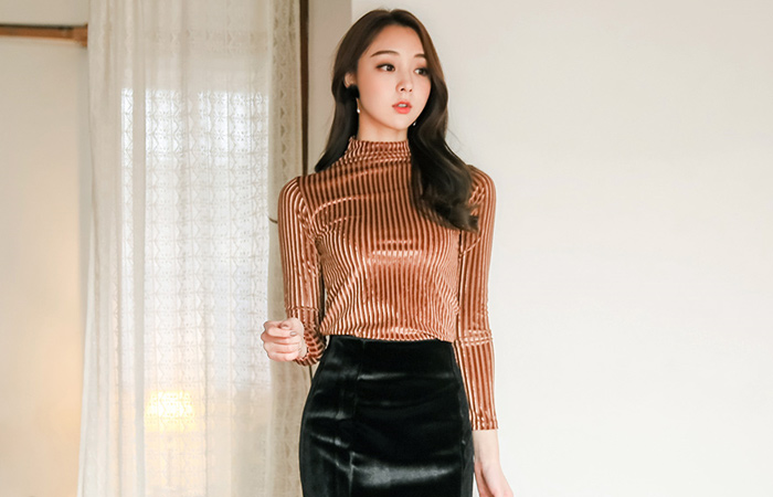 Shining Velvet Funnel Neck Blouse Top