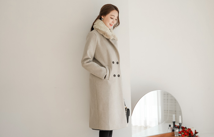 Basic Double-button Boxy Wool Long coat