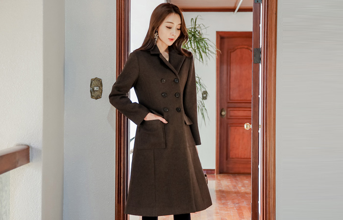 Double-button patch pocket Aline Wool Long coat
