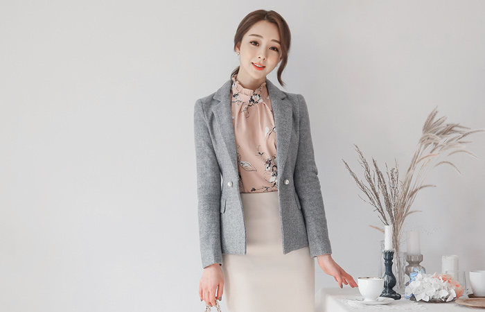 feminine imitation pearl Taylor wool jacket