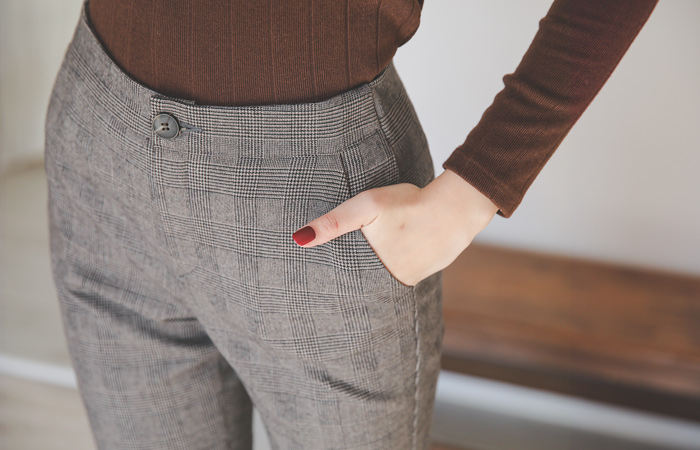 Slim Straight Brushed Check Slacks