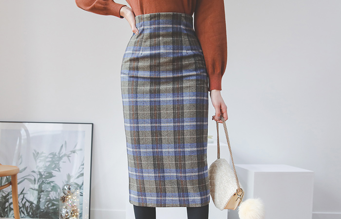 Freddy Tartan Check Wool Midi Skirt