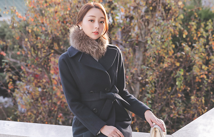 Soft bokashi double Belted Coat