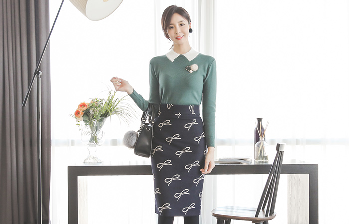 Obi ribbon pattern high waist Skirt