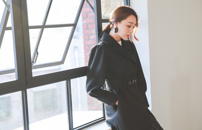 Gold Belted Puff Wool Coat