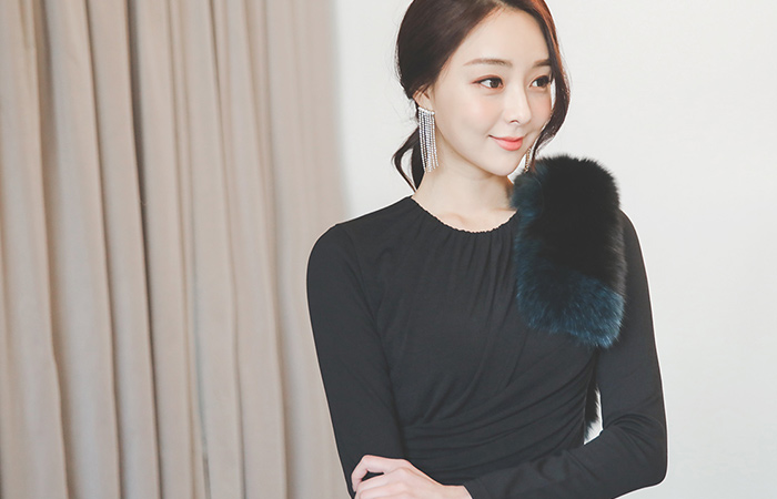 Glam drape shirring napping maxi dress