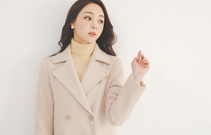 Patch pocket straight double wool coat