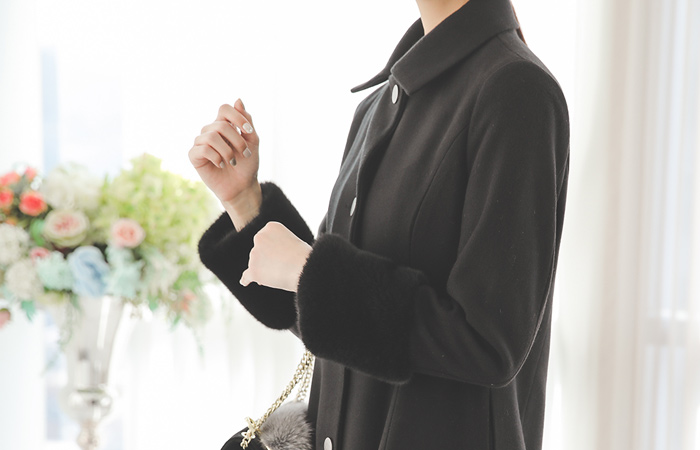 Eco Fur Silver Button Aline Hul Coat