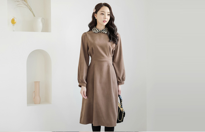 Leopard Black Puff Flare Long Dress