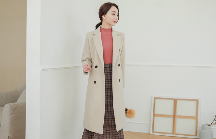 Bold stitch quilting Wool Long coat