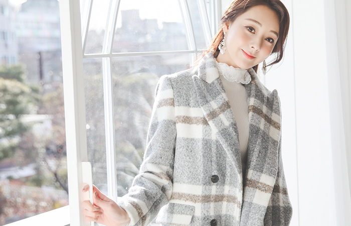 플랩포켓 일자핏 double Long 체크코트