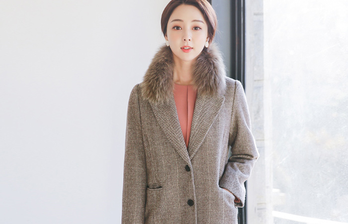 Warming Herringbone single quilting Wool Coat