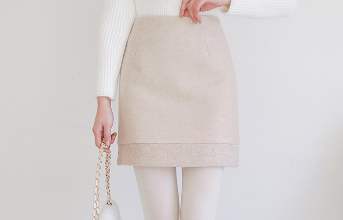 Bouclé Trimming Wool Mini skirt