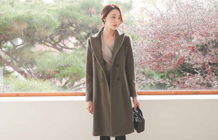 Peaked Cutting Line H-line Double-button Coat