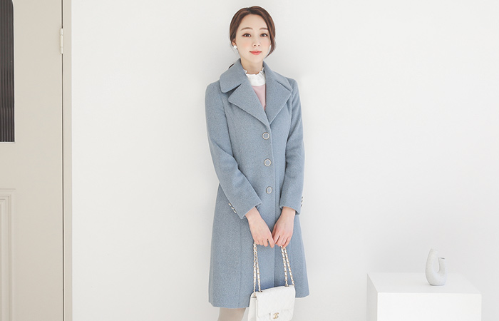 Gold Ring Single Button Slim Wool Coat
