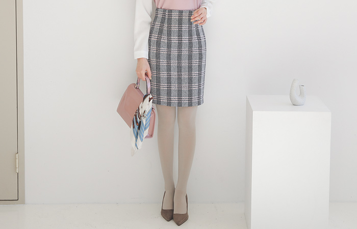 Zigzag H-line Half-High waist Check Skirt