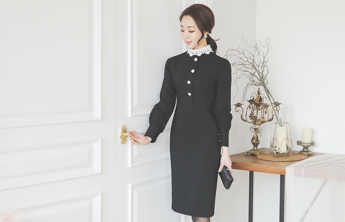 Coco Embroidered Lace Collar Button Dress