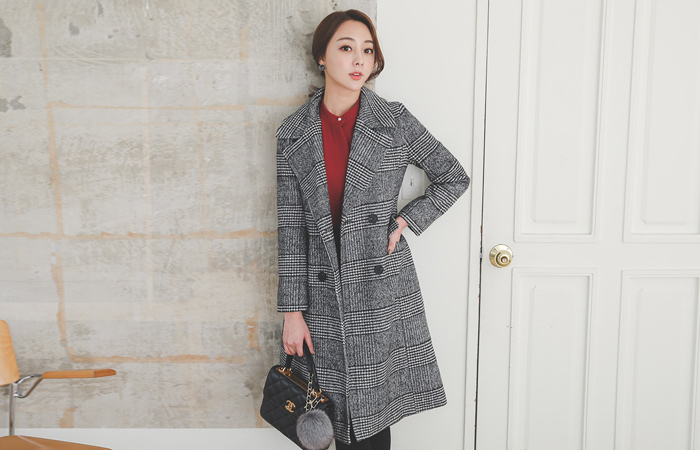 Glen Plaid Double Quilting Long Coat