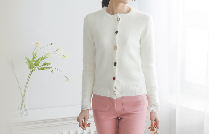 Various Jewelry Button Angora Wool Cardigan