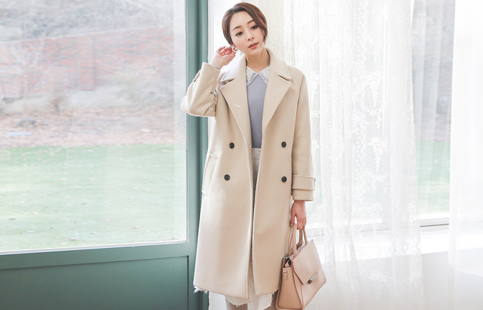 Double-button Buckle Side Pocket Wool Coat