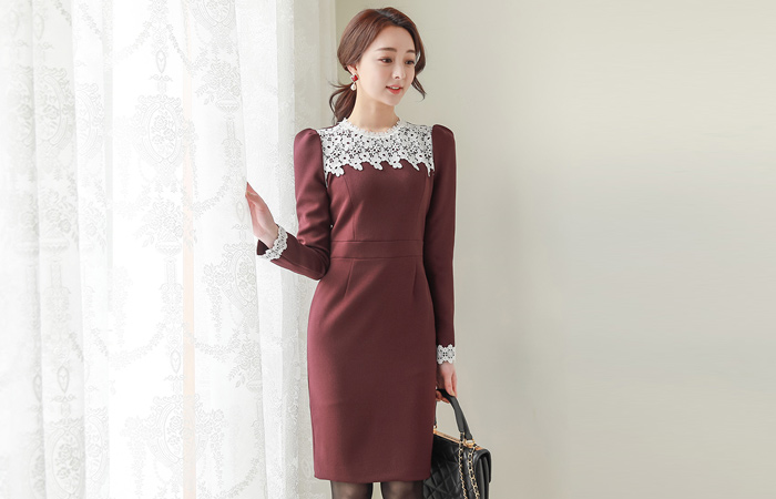 Anna Lace Color Combination Span Dress