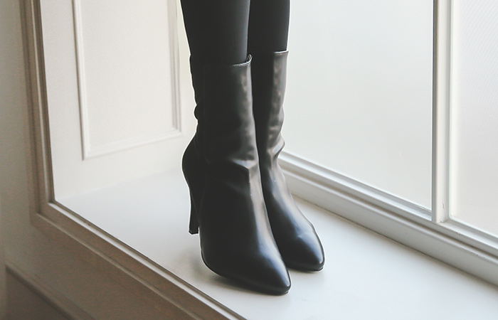 [Models wear35st]Leather Color-Coordinate Suede Span Socks ankle boots