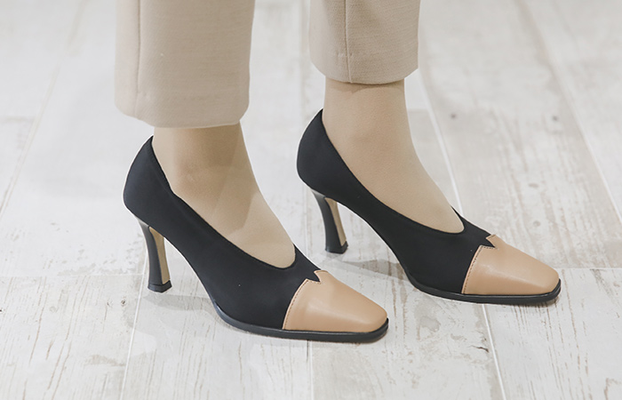[Models wear35차]Color Combination Line Semi- Booty Heel