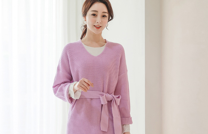 Back Open Belted Wrap Long-Knit