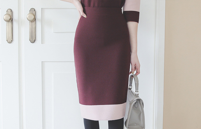 Natural Two Tone Color Combination Banding Skirt