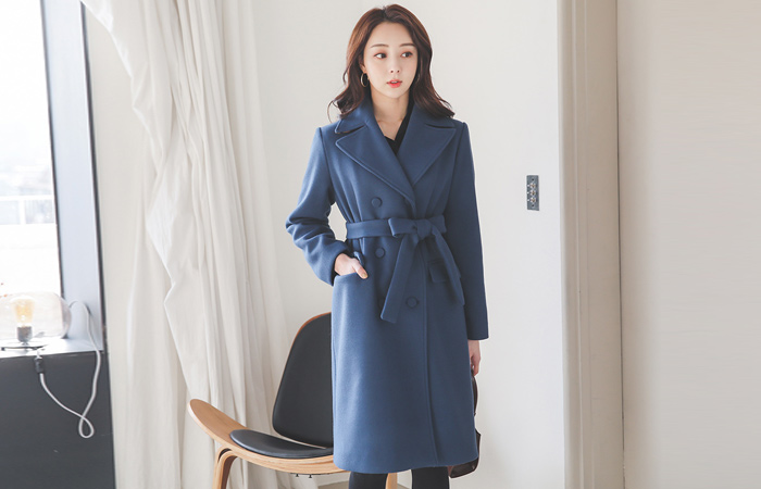 Leopard Collar Belted double Wool Coat