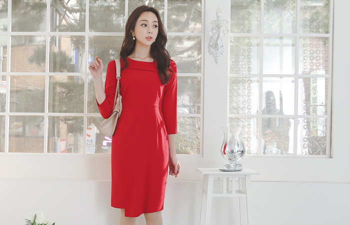 Unbalance Flat Collar Span Slim Dress