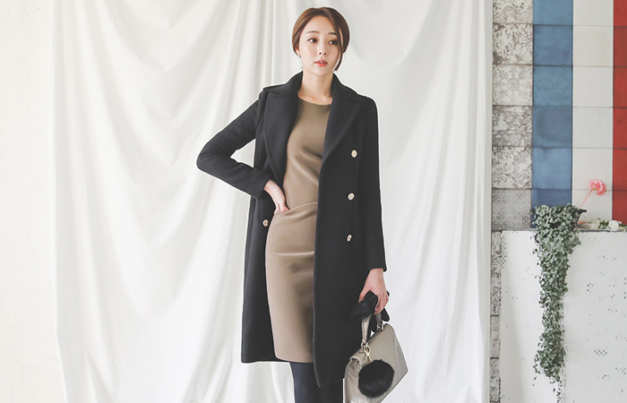 Mandolin Gold Button Cowl Wool Coat