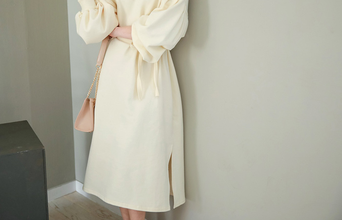 Puff Belted Easy Long Dress
