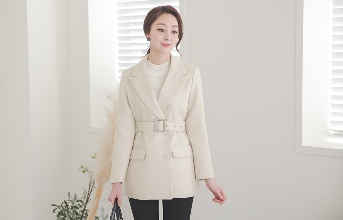 Classic Belted Herringbone Half Jacket